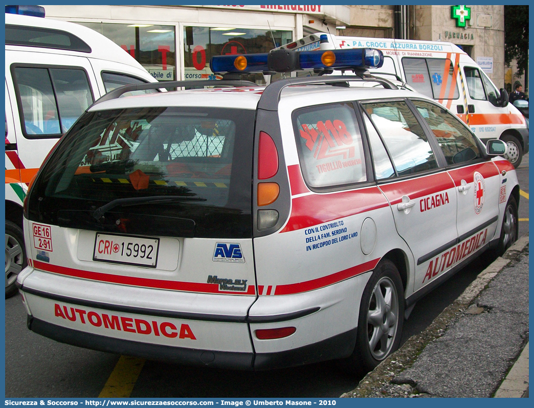 CRI 15992
Croce Rossa Italiana
Cicagna
Fiat Marea Weekend
Allestitore AVS S.a.s.
Parole chiave: CRI;C.R.I.;Croce Rossa Italiana;Automedica;Auto medica;Automedicalizzata;Auto medicalizzata;Fiat;Marea;Weekend;Cicagna;15992;AVS