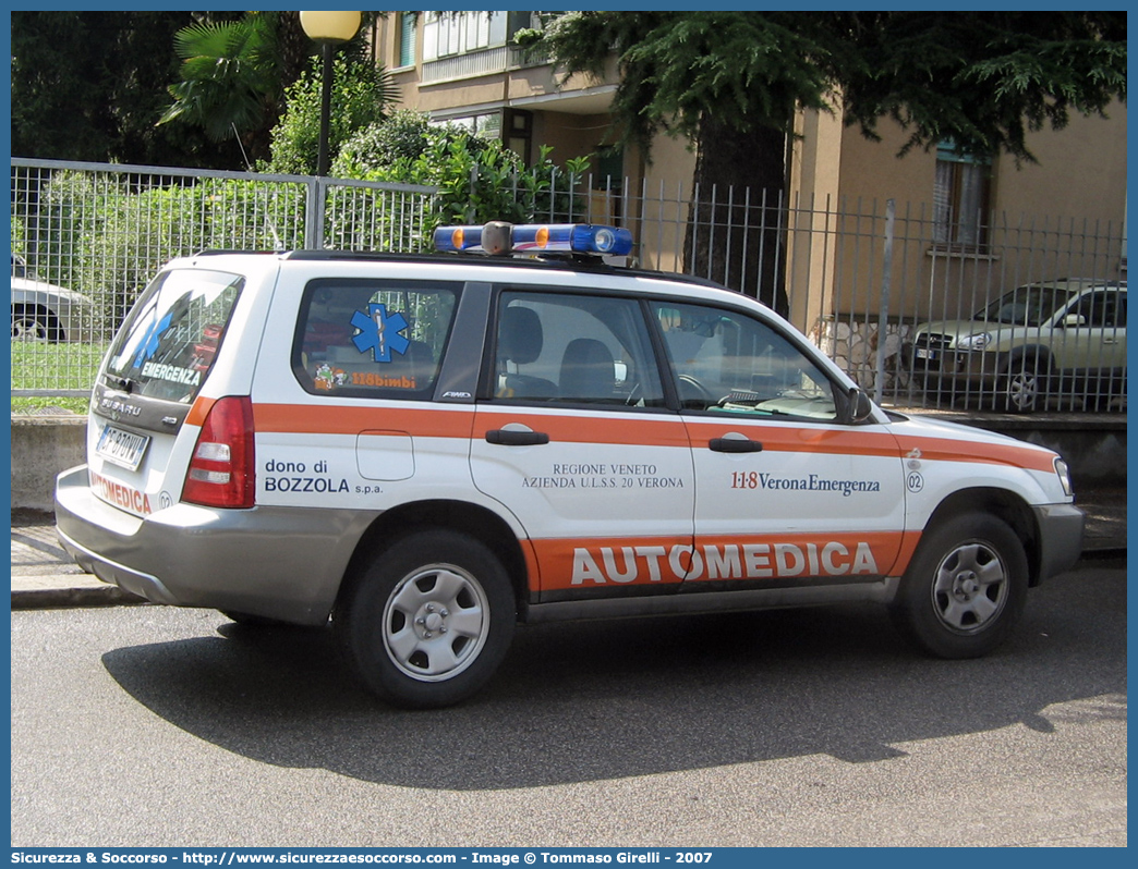 ALFA MIKE 02
SUEM 118 Verona Emergenza
Azienda ULSS 9 - Scaligera
Subaru Forester III serie
Allestitore Aricar S.p.A.
Parole chiave: 118;Verona;Emergenza;SUEM;S.U.E.M.;Automedica;Subaru;Forester;Aricar