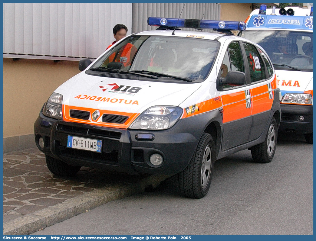 BO 2706
118 Bologna Soccorso
Renault Scenic RX4
Allestitore Vision S.r.l.
Parole chiave: 118;Bologna;Soccorso;Automedica;Renault;Scenic;RX4;Vision