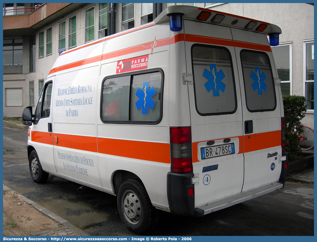 PR 04
118 Parma Soccorso
Fiat Ducato II serie
Allestitore Orion S.r.l.
Parole chiave: 118;Parma;Soccorso;Ambulanza;Fiat;Ducato;Orion