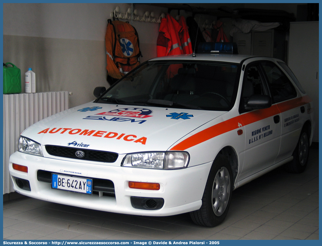 TANGO 2
SUEM 118 Belluno
Azienda ULSS 1 - Dolomiti
Agordo
Subaru Impreza Wagon II serie
Allestitore Aricar S.p.A.
Parole chiave: 118;SUEM;S.U.E.M.;Belluno;Pieve di Cadore;Automedica;Auto Medica;Automedicalizzata;Auto Medicalizzata;Subaru;Impreza;Wagon;Aricar