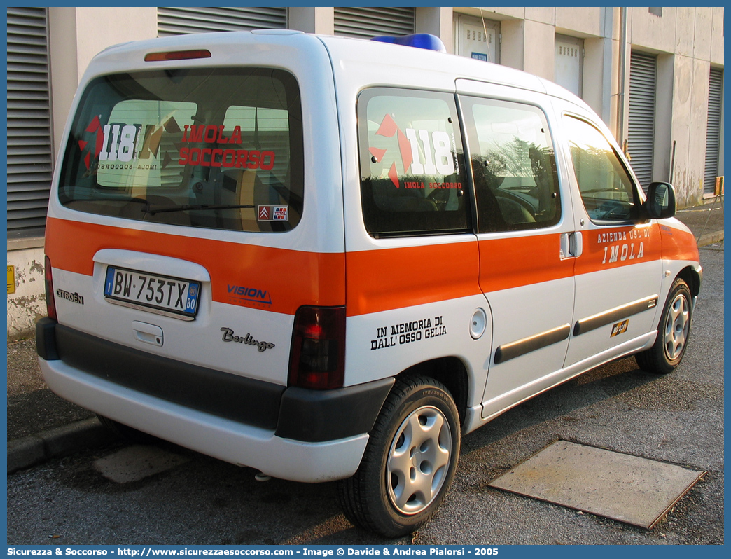 BO 2311
118 Imola Soccorso
Citroen Berlingo I serie
Allestitore Vision S.r.l.
Parole chiave: 118;Imola;Soccorso;Automedica;Citroen;Berlingo;Vision