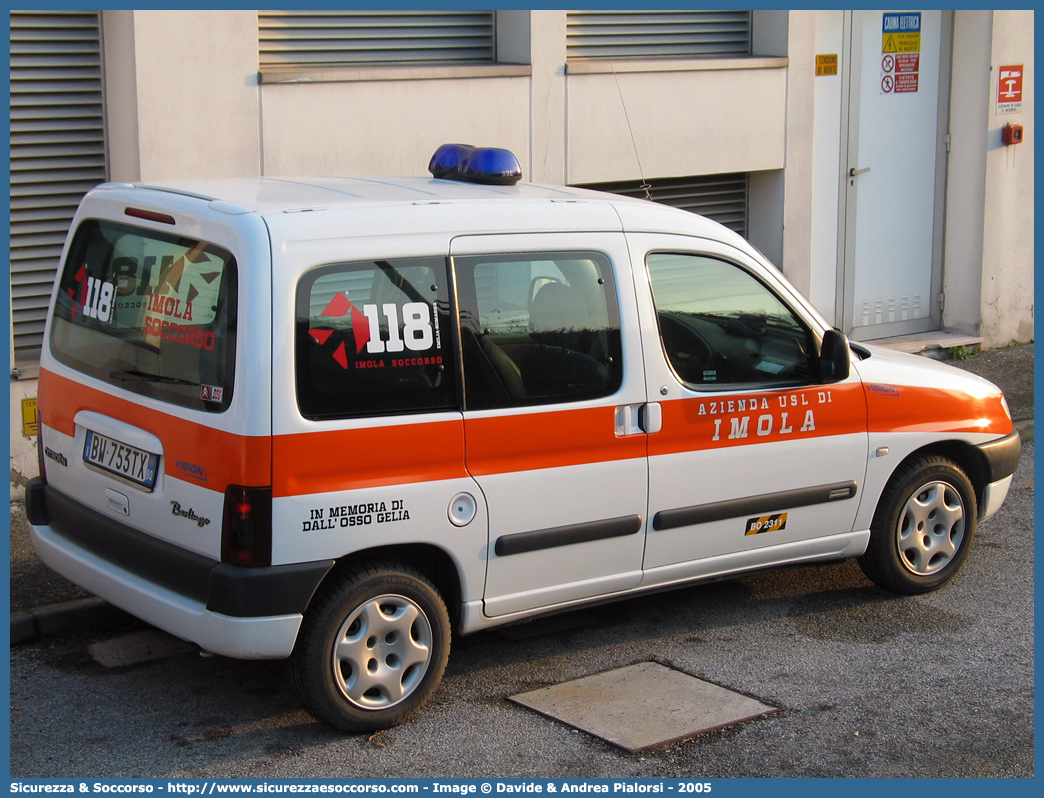 BO 2311
118 Imola Soccorso
Citroen Berlingo I serie
Allestitore Vision S.r.l.
Parole chiave: 118;Imola;Soccorso;Automedica;Citroen;Berlingo;Vision