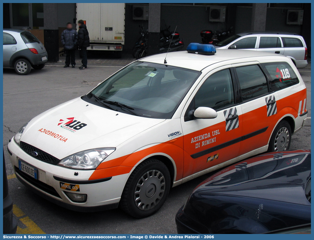 MIKE 03
118 Romagna Soccorso
Ambito Territoriale di Rimini
Ford Focus Station Wagon
Allestitore Vision S.r.l.
Parole chiave: 118;Romagna;Soccorso;Rimini;Automedica;Ford;Focus;Station;Wagon;Vision