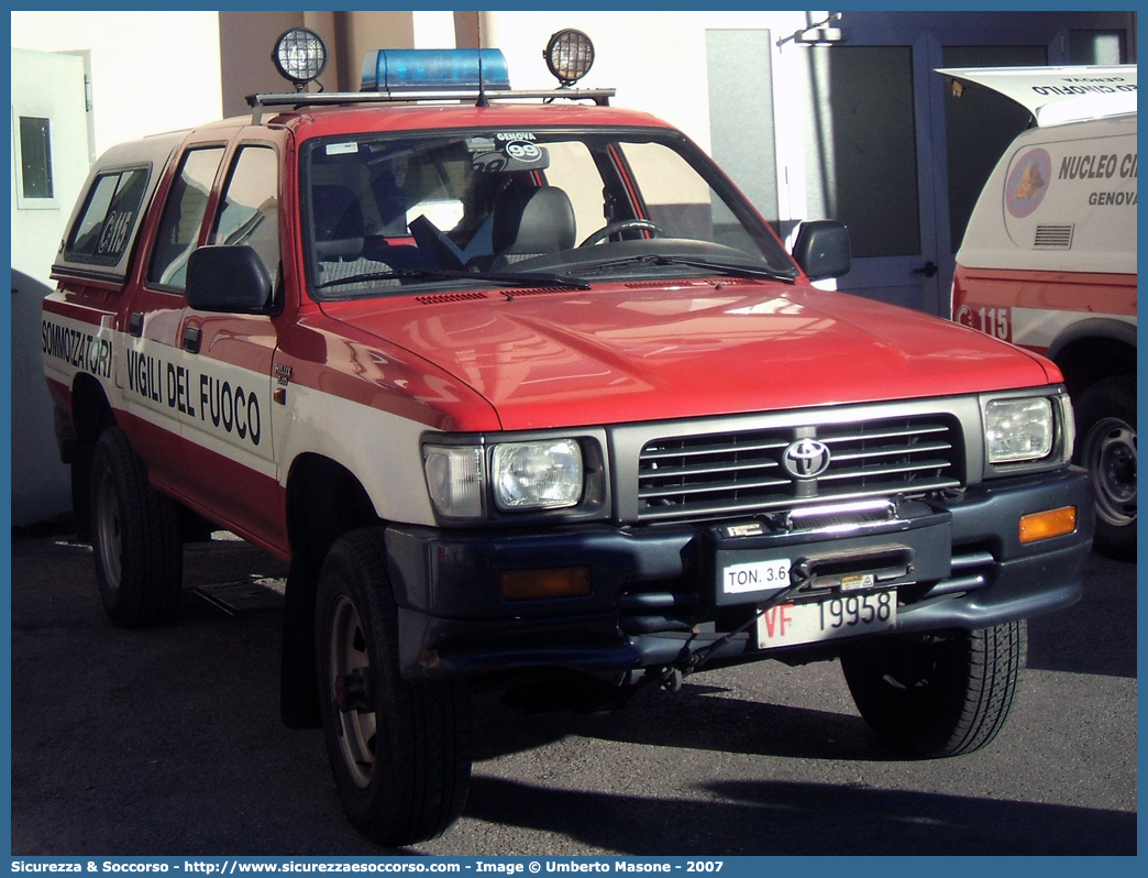 VF 19958
Corpo Nazionale Vigili del Fuoco
Nucleo Soccorso Subacqueo e Acquatico
Toyota Hilux V serie
Parole chiave: Corpo;Nazionale;Vigili del Fuoco;Vigili;Fuoco;Toyota;Hilux;NSSA;N.S.S.A.;Soccorso;Subacqueo;Acquatico;Sommozzatori;Subacquei