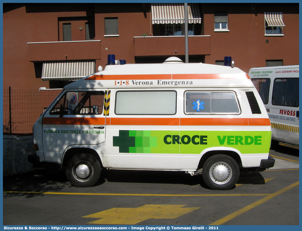 81
Croce Verde Verona
Volkswagen Transporter T3
Parole chiave: Croce Verde;CV;C.V.;Verona;Pubblica;Assistenza;Ambulanza;Volkswagen;Transporter T3;81