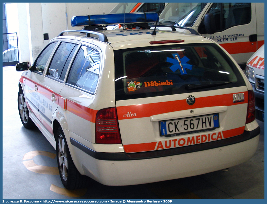 ALFA 09
SUEM 118 Venezia Mestre
Azienda ULSS 3 - Serenissima
Mestre
Skoda Octavia Wagon I serie
Allestitore Alea Italia S.r.l.
Parole chiave: 118;SUEM;S.U.E.M.;Venezia;Mestre;Emergenza;Automedica;Skoda;Octavia;Wagon;Alea