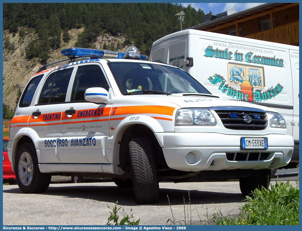 011-31
118 Trentino Emergenza
Suzuki Grand Vitara II serie
Allestitore EDM S.r.l.
Parole chiave: 118;Trentino;Emergenza;Trento;Automedica;Autosanitaria;Suzuki;Grand Vitara;EDM