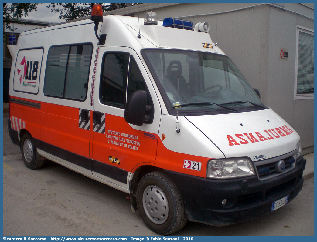 BO 2221
118 Bologna Soccorso
Fiat Ducato II serie restyling
Parole chiave: 118;Bologna;Soccorso;Ambulanza;Fiat;Ducato;GECAV;Gestione;Emergenza;Cantieri;Alta Velocità;Variante di Valico