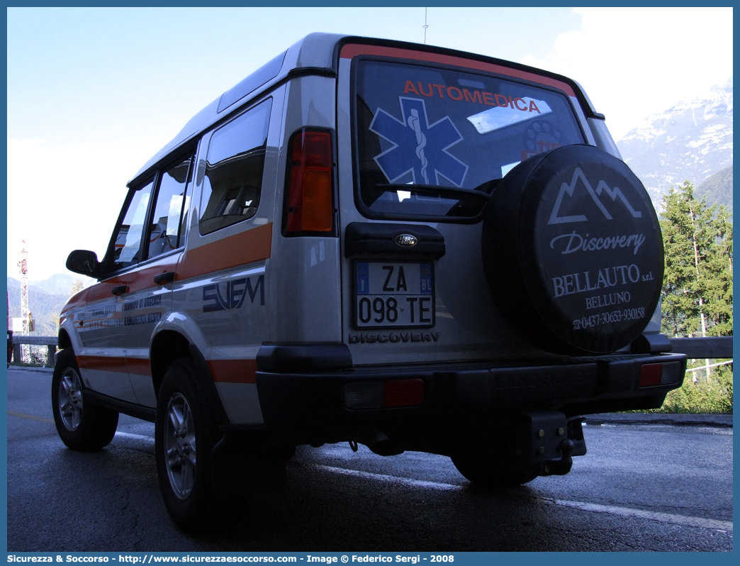 QUEBEC
SUEM 118 Belluno
Azienda ULSS 1 - Dolomiti
Pieve di Cadore
Land Rover Discovery II serie restyling
Parole chiave: 118;SUEM;S.U.E.M.;Belluno;Pieve di Cadore;Automedica;Land Rover;Discovery