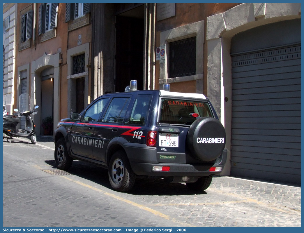 CC BT598
Arma dei Carabinieri
Reparto Carabinieri Presso la Presidenza della Repubblica
Land Rover Freelander I serie
Parole chiave: CCBT598;Arma dei Carabinieri;Reparto Carabinieri Presso la Presidenza della Repubblica;Land Rover Freelander I serie