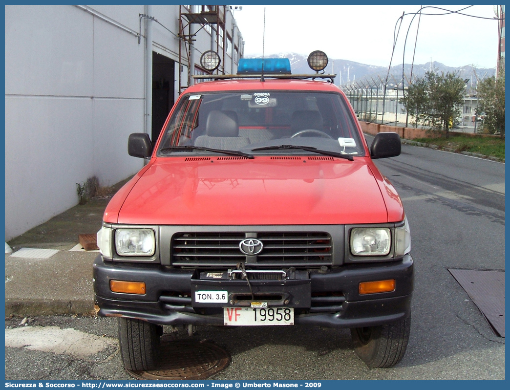 VF 19958
Corpo Nazionale Vigili del Fuoco
Nucleo Soccorso Subacqueo e Acquatico
Toyota Hilux V serie
Parole chiave: Corpo;Nazionale;Vigili del Fuoco;Vigili;Fuoco;Toyota;Hilux;NSSA;N.S.S.A.;Soccorso;Subacqueo;Acquatico;Sommozzatori;Subacquei