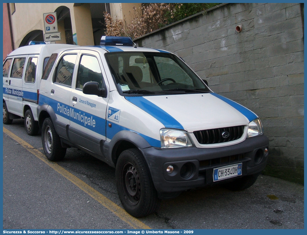 -
Polizia Municipale
Comune di Riomaggiore
Daihatsu Terios II serie
Parole chiave: Polizia;Locale;Municipale;Riomaggiore;Daihatsu;Terios