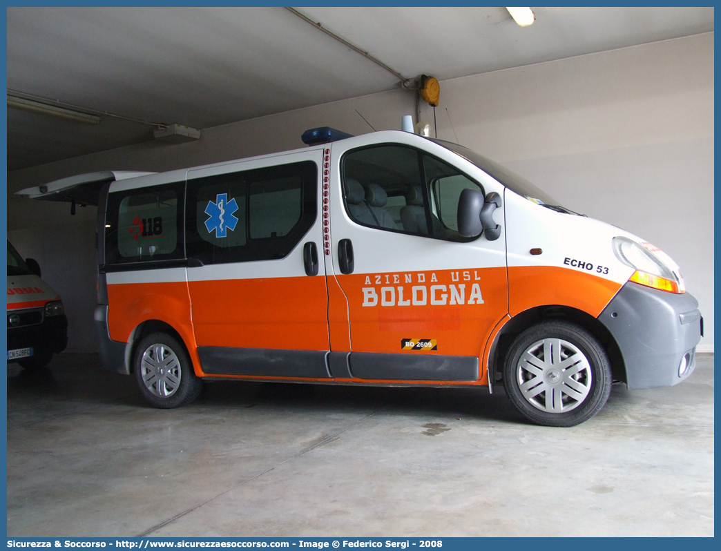 BO 2609
118 Bologna Soccorso
Renault Trafic III serie
Allestitore EDM S.r.l.
(I variante)
Parole chiave: 118;Bologna;Soccorso;Automedica;Automedicalizzata;Renault;Trafic;EDM