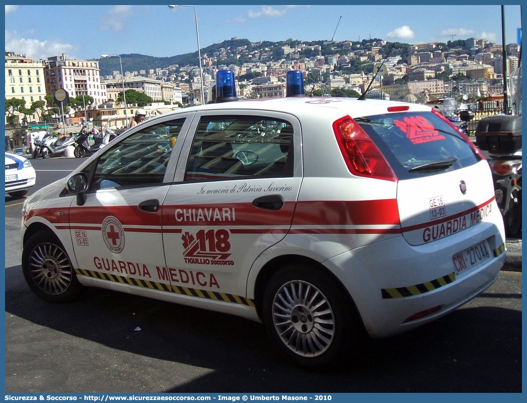 CRI 270AA
Croce Rossa Italiana
Chiavari (GE)
Fiat Grande Punto
Parole chiave: CRI;C.R.I.;Croce Rossa Italiana;Automedica;Auto medica;Automedicalizzata;Auto medicalizzata;Guardia Medica;Fiat;Grande Punto;Chiavari;270AA