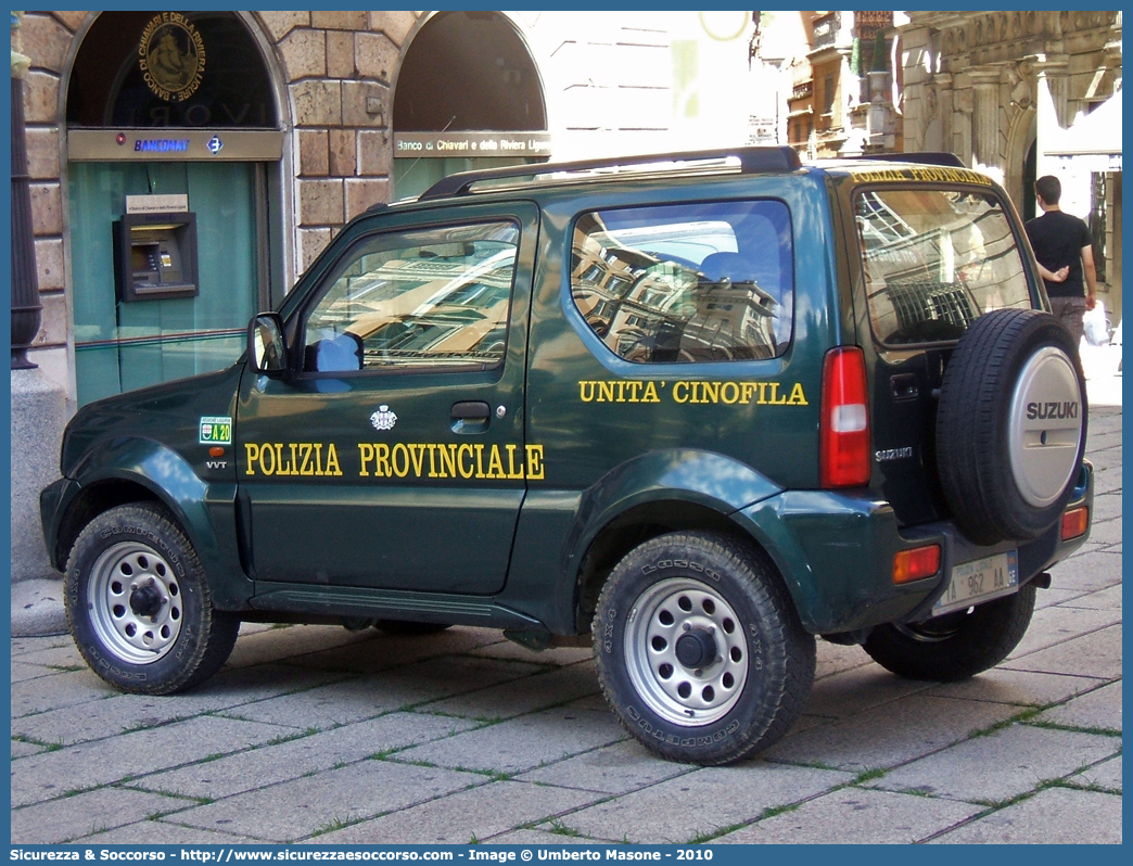 Polizia Locale YA962AA
Polizia Provinciale
Provincia di Genova
Suzuki Jimny
Parole chiave: Polizia;Locale;Provinciale;Genova;Suzuki;Jimny;YA962AA