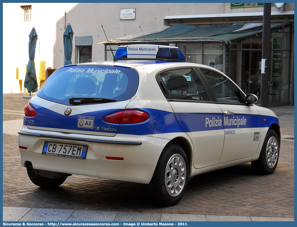 -
Polizia Municipale
Comune di Carasco
Alfa Romeo 147 I serie
Parole chiave: Polizia;Locale;Municipale;Carasco;Alfa Romeo;147