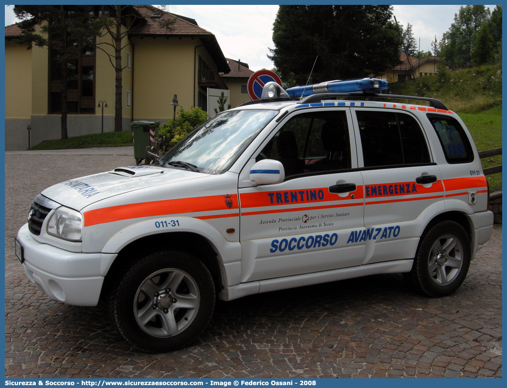 011-31
118 Trentino Emergenza
Suzuki Grand Vitara II serie
Allestitore EDM S.r.l.
Parole chiave: 118;Trentino;Emergenza;Trento;Automedica;Autosanitaria;Suzuki;Grand Vitara;EDM