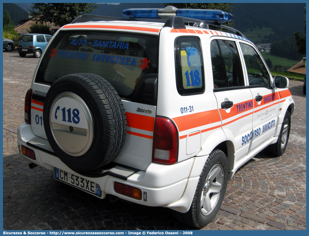 011-31
118 Trentino Emergenza
Suzuki Grand Vitara II serie
Allestitore EDM S.r.l.
Parole chiave: 118;Trentino;Emergenza;Trento;Automedica;Autosanitaria;Suzuki;Grand Vitara;EDM