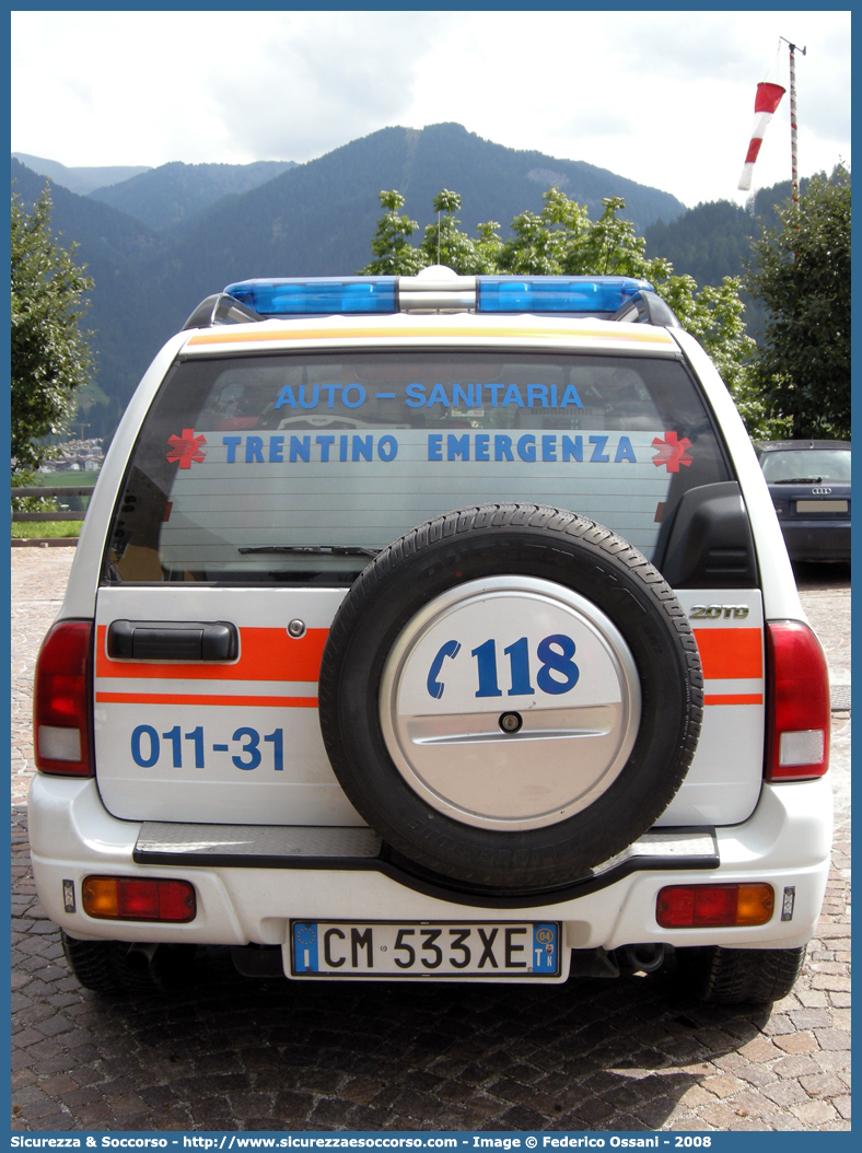 011-31
118 Trentino Emergenza
Suzuki Grand Vitara II serie
Allestitore EDM S.r.l.
Parole chiave: 118;Trentino;Emergenza;Trento;Automedica;Autosanitaria;Suzuki;Grand Vitara;EDM