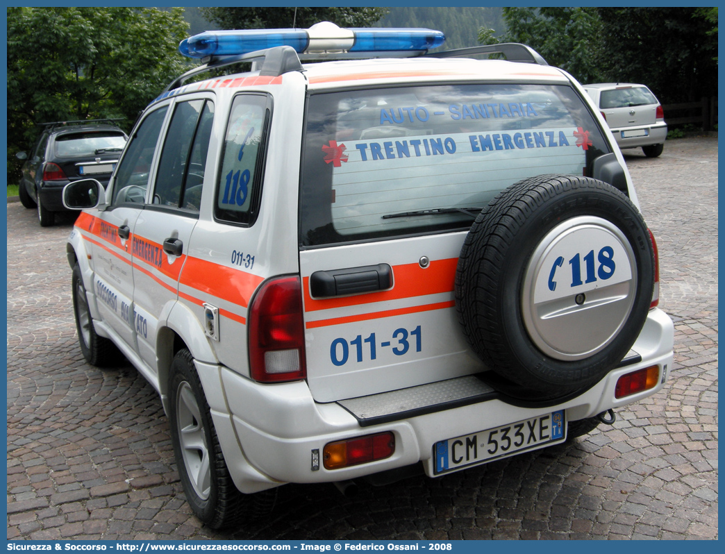 011-31
118 Trentino Emergenza
Suzuki Grand Vitara II serie
Allestitore EDM S.r.l.
Parole chiave: 118;Trentino;Emergenza;Trento;Automedica;Autosanitaria;Suzuki;Grand Vitara;EDM