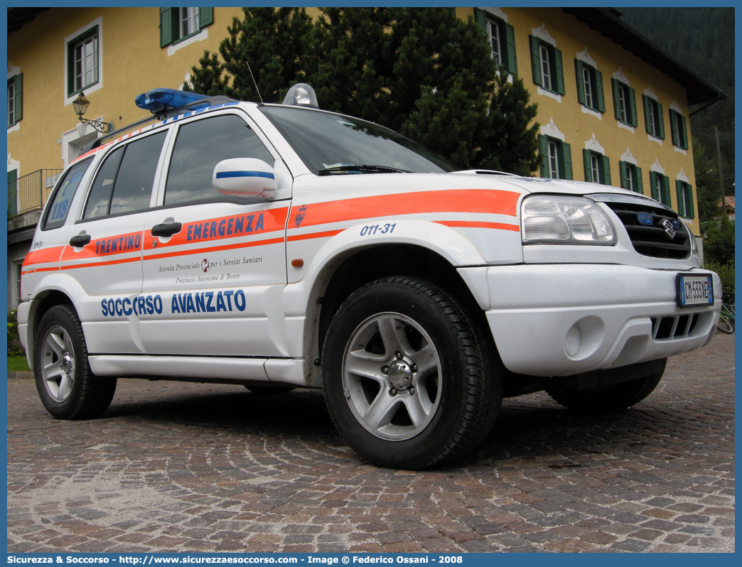 011-31
118 Trentino Emergenza
Suzuki Grand Vitara II serie
Allestitore EDM S.r.l.
Parole chiave: 118;Trentino;Emergenza;Trento;Automedica;Autosanitaria;Suzuki;Grand Vitara;EDM