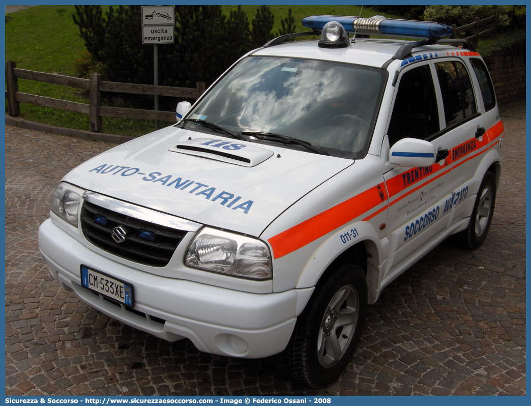 011-31
118 Trentino Emergenza
Suzuki Grand Vitara II serie
Allestitore EDM S.r.l.
Parole chiave: 118;Trentino;Emergenza;Trento;Automedica;Autosanitaria;Suzuki;Grand Vitara;EDM