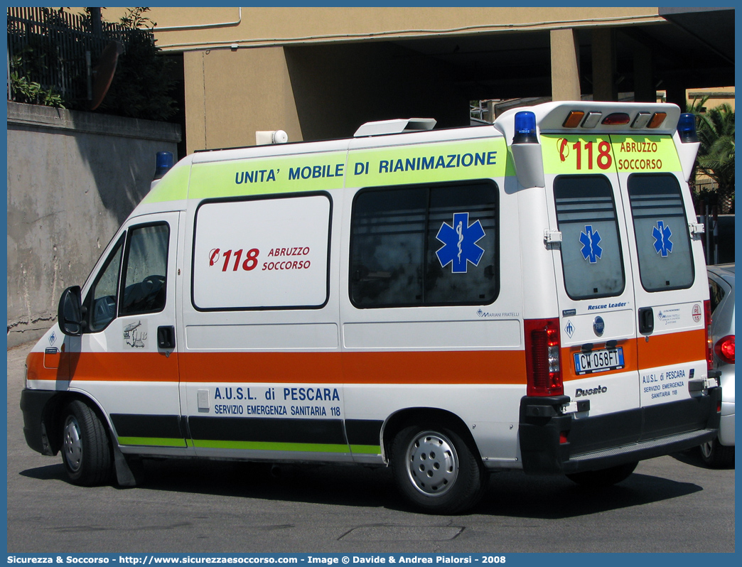 PE 15
118 Pescara
Fiat Ducato II serie restyling
Allestitore Mariani Fratelli S.r.l.
Parole chiave: 118;Pescara;Abruzzo;Soccorso;Ambulanza;Fiat;Ducato;Mariani Fratelli