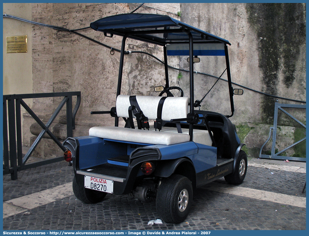 Polizia D8270
Polizia di Stato
Ispettorato di Pubblica Sicurezza "Vaticano"
Tonino Lamborghini Golf Cart
Parole chiave: Polizia;Stato;Polizia di Stato;Ispettorato;Pubblica Sicurezza;Vaticano;Tonino;Lamborghini;Golf Cart;D8270