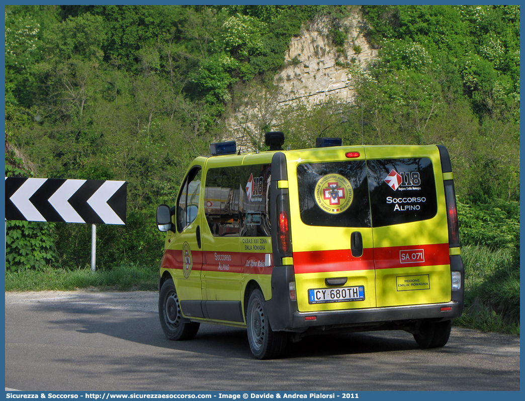 SA 071
Corpo Nazionale
Soccorso Alpino e Speleologico
Delegazione Alpina
XXV Emilia Romagna
Opel Vivaro I serie
Parole chiave: CNSAS;C.N.S.A.S.;Corpo;Nazionale;Soccorso;Alpino;Speleologico;Emilia;Romagna;SAER;S.A.E.R.;Opel;Vivaro