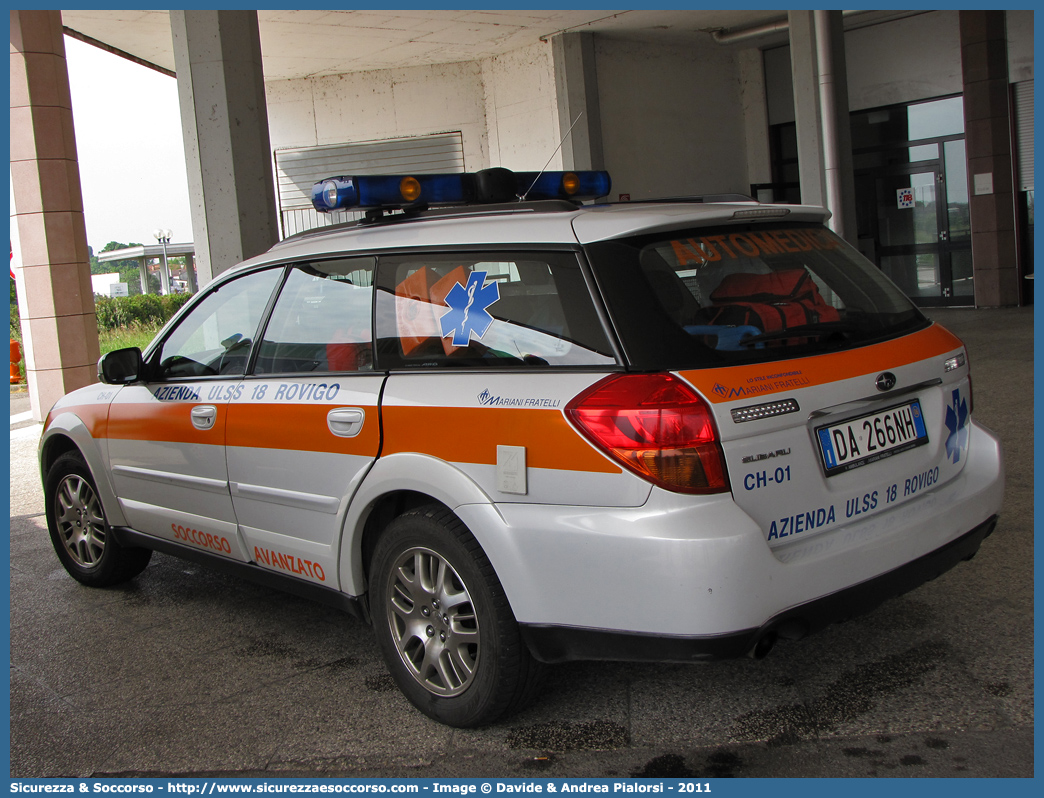 CH 01
SUEM 118 Rovigo Emergenza
Azienda ULSS 5 - Polesana
Rovigo
Subaru Outback III serie
Allestitore Mariani Fratelli S.r.l.
Parole chiave: 118;SUEM;S.U.E.M.;Automedica;Automedicalizzata;Auto Medica;Auto Medicalizzata;Rovigo;Subaru;Outback;Mariani Fratelli