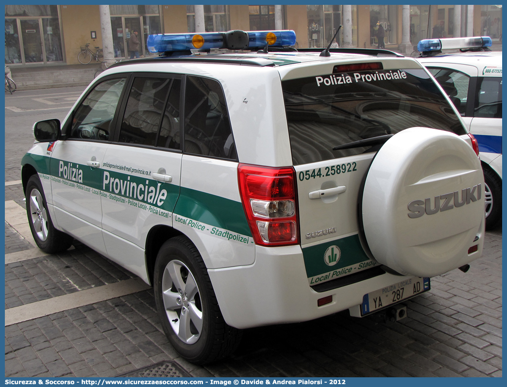 Polizia Locale YA287AD
Polizia Provinciale
Provincia di Ravenna
Suzuki Grand Vitara III serie
Allestitore Focaccia Group S.r.l.
Parole chiave: Polizia;Locale;Provinciale;Ravenna;Suzuki;Grand Vitara;YA287AD;YA 287 AD;Focaccia