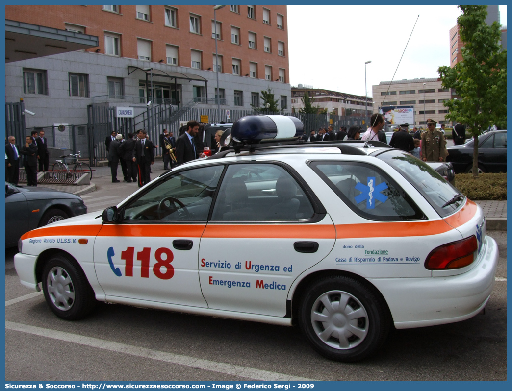 20
SUEM 118 Padova
Azienda ULSS 6 - Euganea
Padova
Subaru Impreza Wagon II serie
Allestitore Busana Segnaletica
Parole chiave: 118;SUEM;Padova;Subaru Impreza;Busana Segnaletica