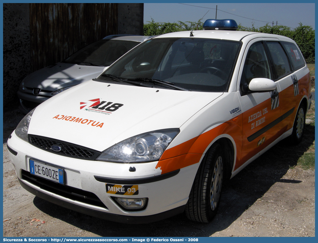 MIKE 03
118 Romagna Soccorso
Ambito Territoriale di Rimini
Ford Focus Station Wagon
Allestitore Vision S.r.l.
Parole chiave: 118;Romagna;Soccorso;Rimini;Automedica;Ford;Focus;Station;Wagon;Vision