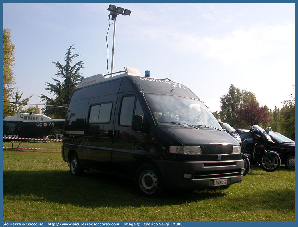 CC AY262
Arma dei Carabinieri
Fiat Ducato II serie
Stazione Mobile
Allestitore Elevox S.r.l.
Parole chiave: CC;C.C.;Arma;Carabinieri;Fiat;Ducato;Stazione;Mobile;Elevox