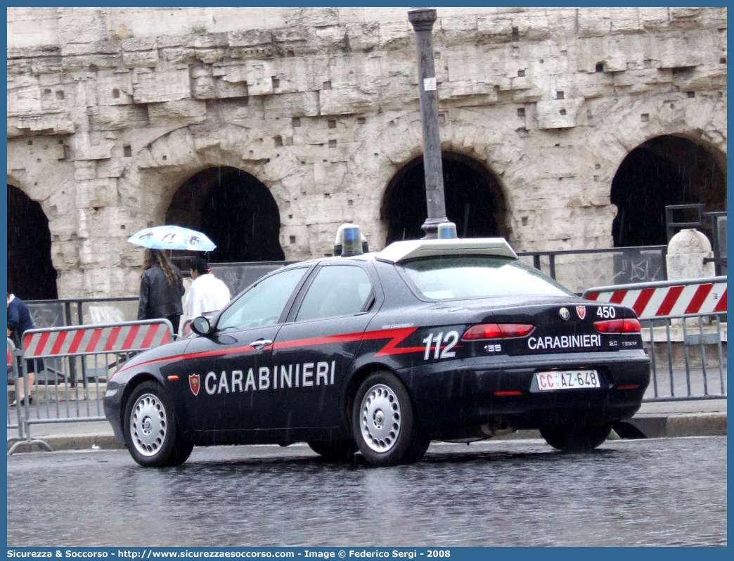 CC AZ648
Arma dei Carabinieri
Alfa Romeo 156 I serie
con sistema "Falco"
Parole chiave: CC;C.C.;Arma;dei;Carabinieri;Nucleo;Operativo;e;Radiomobile;Radio Mobile;NORM;N.O.R.M.;NRM;N.R.M.;Alfa;Romeo;156