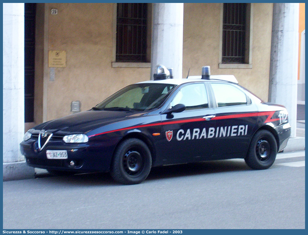 CC AZ953
Arma dei Carabinieri
Alfa Romeo 156 I serie
con sistema "Falco"
Parole chiave: CC;C.C.;Arma;dei;Carabinieri;Nucleo;Operativo;e;Radiomobile;Radio Mobile;NORM;N.O.R.M.;NRM;N.R.M.;Alfa;Romeo;156