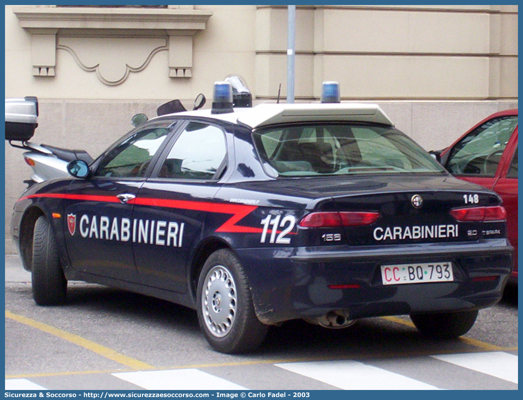 CC BQ793
Arma dei Carabinieri
Alfa Romeo 156 I serie
con sistema "Falco"
Parole chiave: CC;C.C.;Arma;dei;Carabinieri;Nucleo;Operativo;e;Radiomobile;Radio Mobile;NORM;N.O.R.M.;NRM;N.R.M.;Alfa;Romeo;156