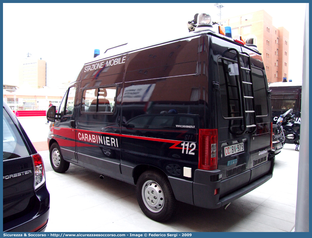 CC BV979
Arma dei Carabinieri
Fiat Ducato II serie restyling
Stazione Mobile
Allestitore Elevox S.r.l.
Parole chiave: CC;C.C.;Arma;Carabinieri;Fiat;Ducato;Stazione;Mobile;Elevox