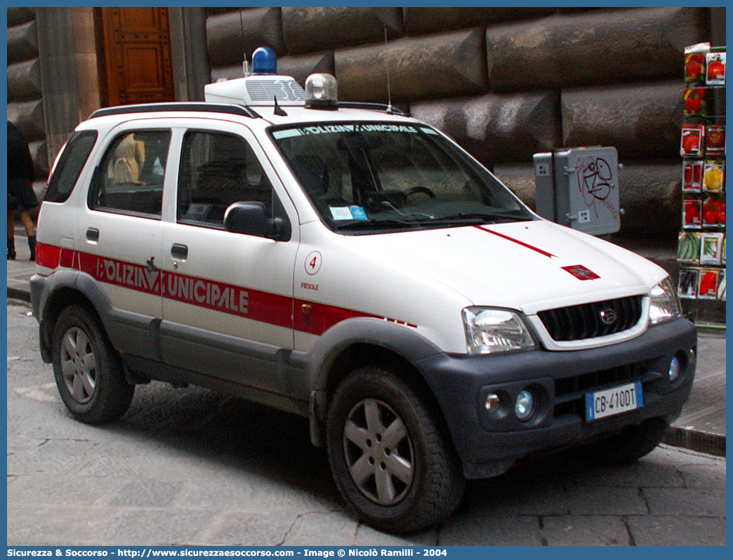 -
Polizia Municipale
Comune di Fiesole
Daihatsu Terios II serie
Parole chiave: Polizia;Locale;Municipale;Fiesole;Daihatsu;Terios