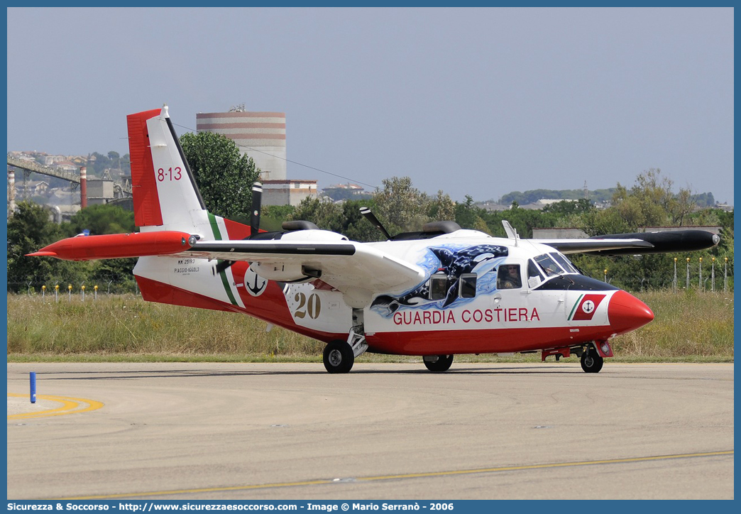 MM25183 / 8-13 "Orca 13"
Corpo delle Capitanerie di Porto
Guardia Costiera 
Piaggio P166DL3
Parole chiave: CP;GC;C.P.;G.C.;Guardia;Costiera;Capitaneria;Capitanerie;di;Porto;Piaggio;P166;DL3;P166DL3