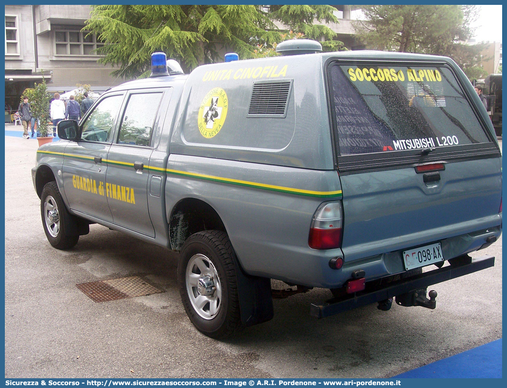 GdiF 098AX
Guardia di Finanza
S.A.G.F.
Mitsubishi L200 III serie restyling
Parole chiave: GdiF;G.D.F.;GDF;Guardia di Finanza;S.A.G.F.;SAGF;Soccorso Alpino;Mitsubishi;L200 III serie;098AX