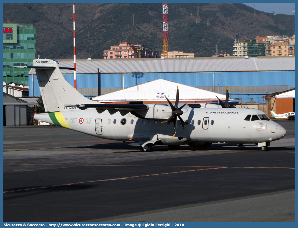 GF 15
Guardia di Finanza
R.O.A.N. Componente Aerea
ATR 42 500MP

Parole chiave: GdiF;G.D.F.;GDF;Guardia di Finanza;R.O.A.N.;ROAN;Componente Aerea;ATR;500MP;15