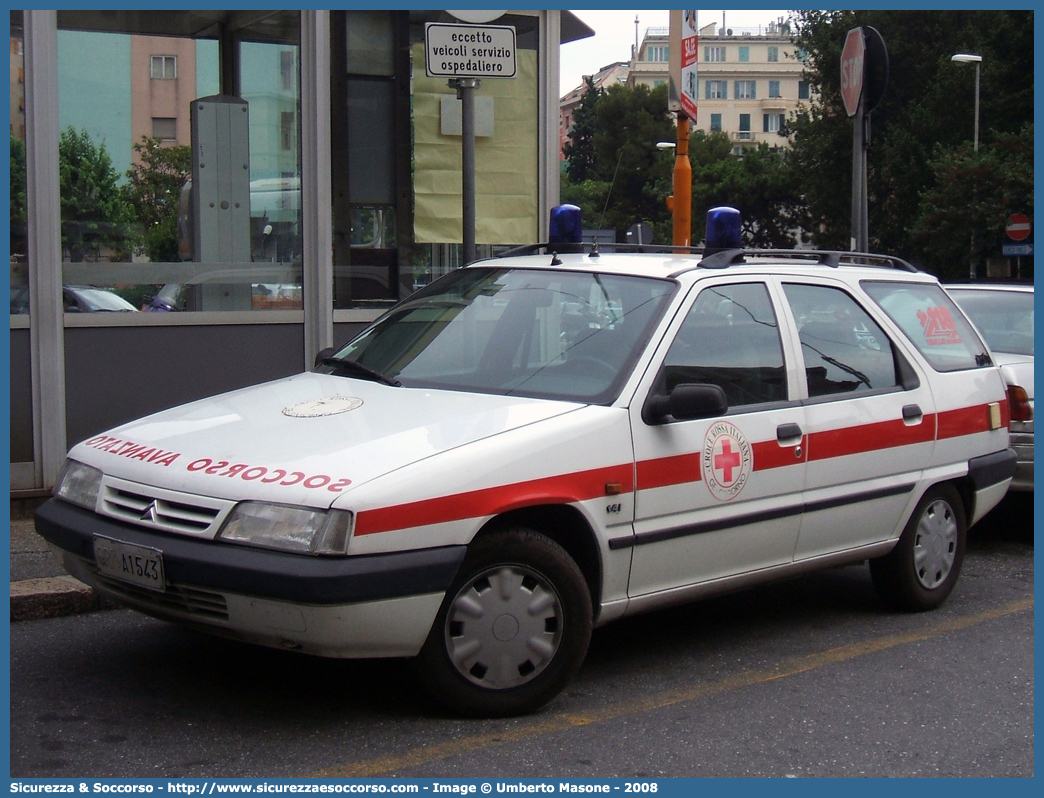 CRI A1543
Croce Rossa Italiana
Cogorno
Citroen ZX Break
Allestitore AVS S.a.s.
Parole chiave: CRI;C.R.I.;Croce Rossa Italiana;Automedica;Auto medica;Automedicalizzata;Auto medicalizzata;Citroen;ZX;Break;Cogorno;A1543;AVS