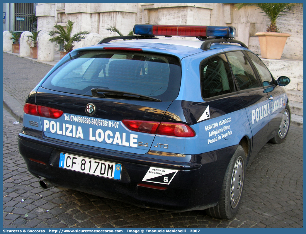 Polizia Locale YA008AC
Polizia Locale
Comune di Penna in Teverina
Alfa Romeo 156 Sportwagon I serie
Parole chiave: Polizia;Locale;Municipale;Giove;Alfa Romeo;156;Sportwagon;YA008AC