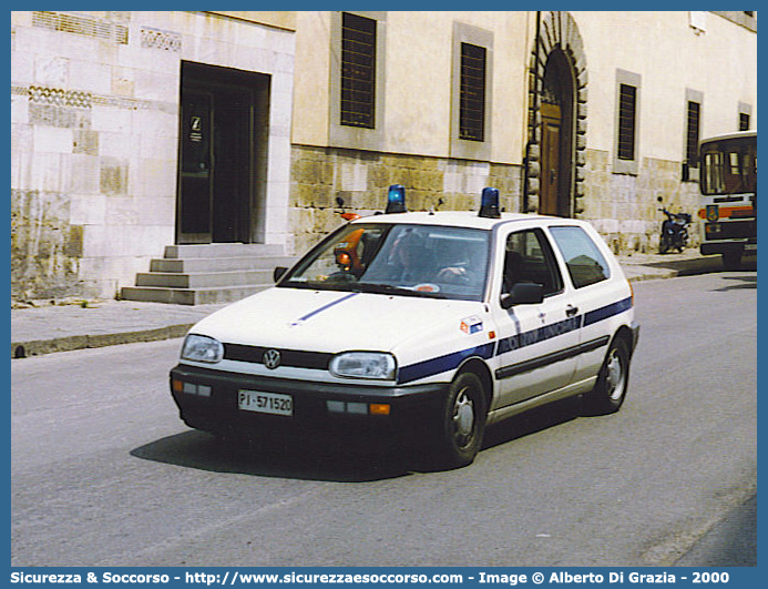 -
Polizia Municipale
Comune di Pisa
Volkswagen Golf III serie
Parole chiave: Polizia;Locale;Municipale;Pisa;Volkswagen;Golf