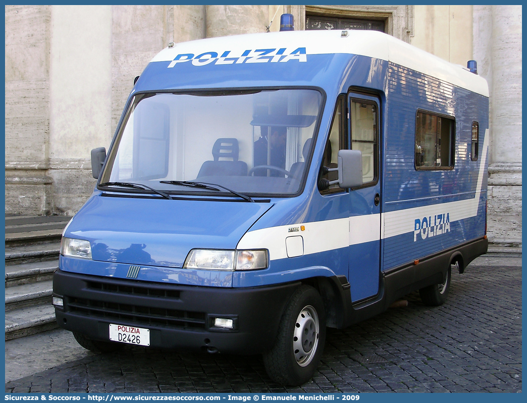 Polizia D2426
Polizia di Stato
Fiat Ducato II serie CM22N
Allestitore Orlandi S.r.l.

Parole chiave: PS;P.S.;Polizia;di;Stato;Pubblica;Sicurezza;Fiat;Ducato;CM22N;Orlandi;Stazione;Ufficio;Mobile