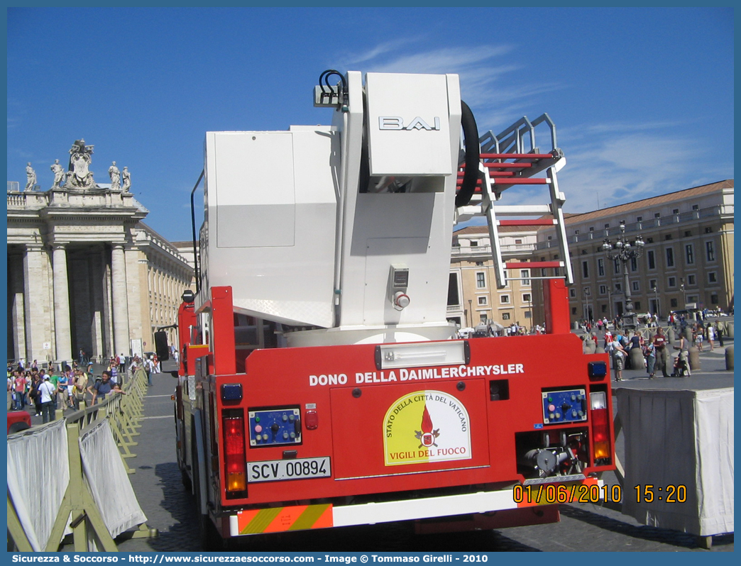 SCV 00894
Stato della Città del Vaticano
Vigili del Fuoco
Mercedes Benz Econic I serie
Allestitore BAI S.r.l.
Parole chiave: SCV;Stato Città del Vaticano;Vigili del Fuoco;Mercedes Benz Econic I serie