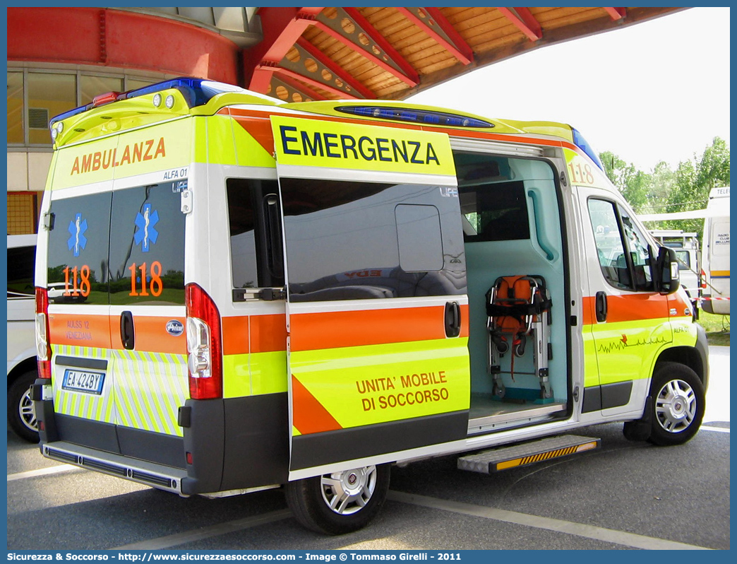 ALFA 01
SUEM 118 Venezia Mestre
Azienda ULSS 3 - Serenissima
Mestre
Fiat Ducato III serie
Allestitore Aricar S.p.A.
Parole chiave: 118;SUEM;S.U.E.M.;Venezia;Mestre;Emergenza;Ambulanza;Fiat;Ducato;Aricar