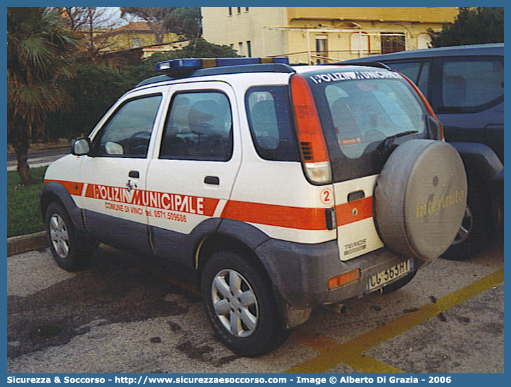 -
Polizia Municipale
Comune di Vinci
Daihatsu Terios II serie
Parole chiave: PL;P.L.;PM;P.M.;Polizia;Locale;Municipale;Vinci;Daihatsu;Terios